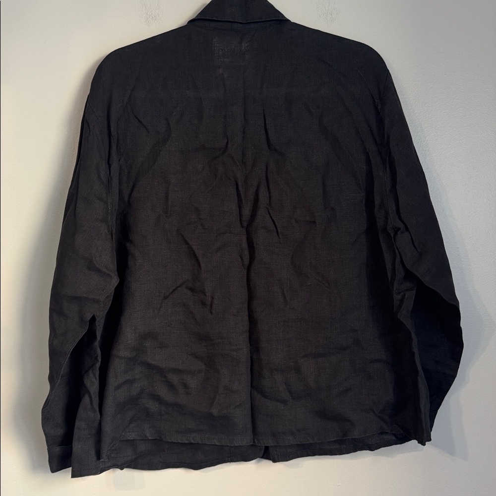 FLAX Black Linen Chore Jacket, M - Picture 4 of 5